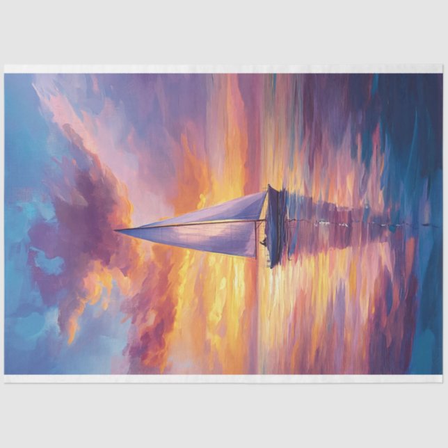 Sailboat at Sunset Painting Decoupage Tissue Paper (Front)