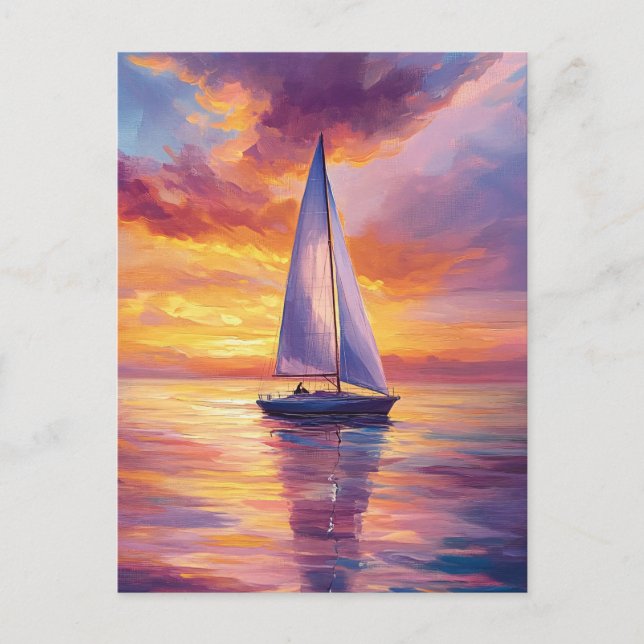 Sailboat at Sunset Painting Postcard (Front)