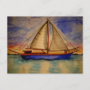 Sailboat at Sunset Postcard