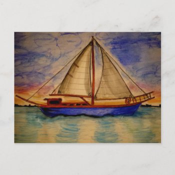 Sailboat At Sunset Postcard by BeeHappyNow at Zazzle