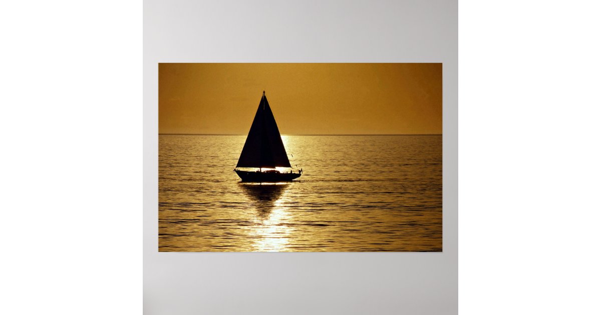 Sailboat at sunset, sloop poster | Zazzle