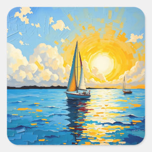 Sailboat at Sunset Square Sticker