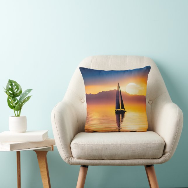 Sailboat At Sunset  Throw Pillow (Chair)