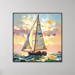 Sailboat at Sunset with Ocean Waves Canvas Print