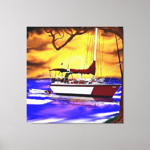 Sailboat at Sunset with Vibrant Sky Canvas Print