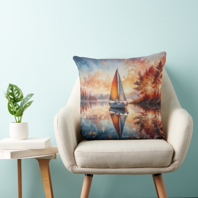 Sailboat autumn sunset throw pillow (Chair)