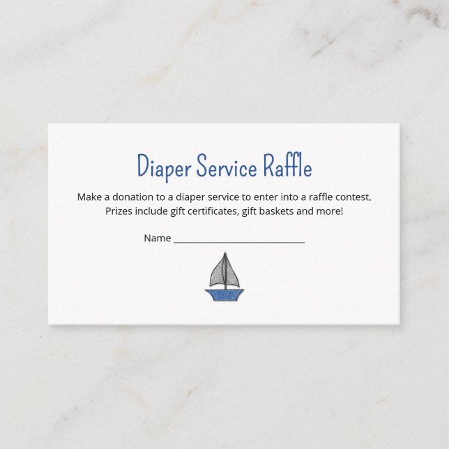 Sailboat Baby Boy Shower Diaper Service Raffle Enclosure Card (Front)