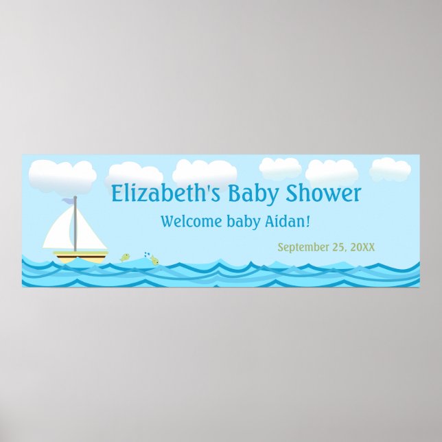 Sailboat Baby Shower Banner Poster (Front)