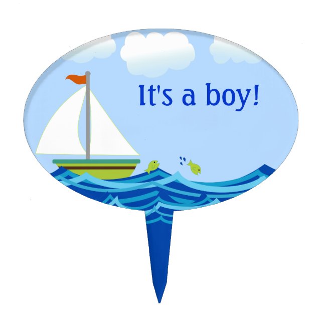 Sailboat Baby Shower Cake Pick (Front)