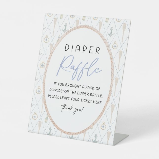 Sailboat Baby Shower Games - Diaper Raffle Pedestal Sign (Front)