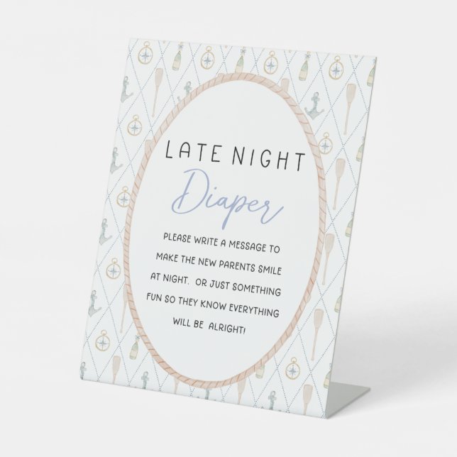 Sailboat Baby Shower Games - Late Night Diaper Pedestal Sign (Front)