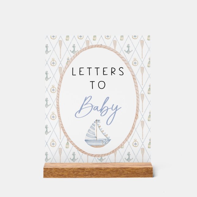 Sailboat Baby Shower Games - Letters to Baby Acrylic Sign (Front)