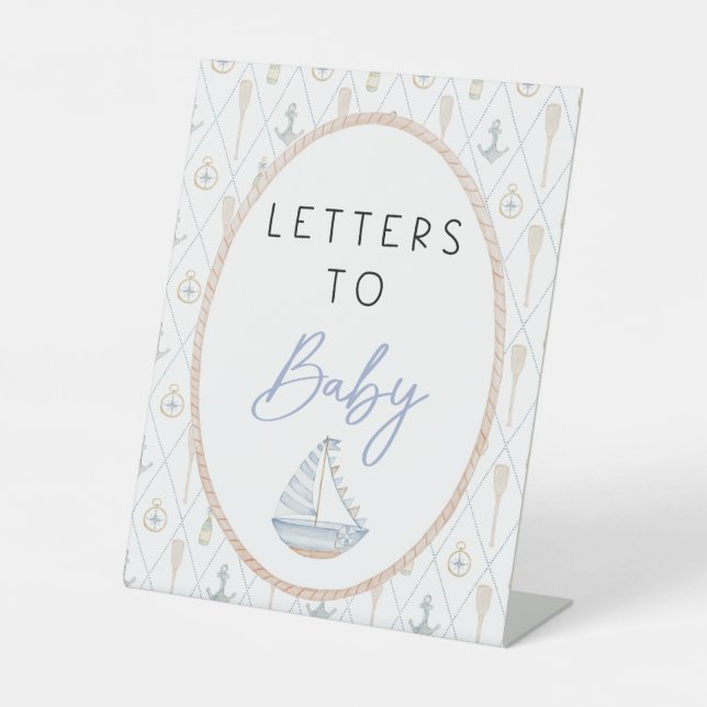 Sailboat Baby Shower Games - Letters to Baby Pedestal Sign (Front)