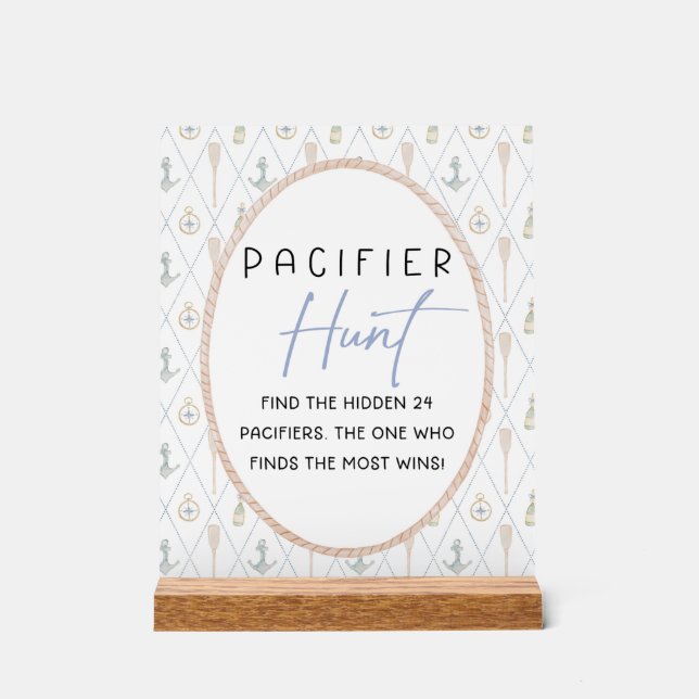 Sailboat Baby Shower Games - Pacifier Hunt Acrylic Sign (Front)