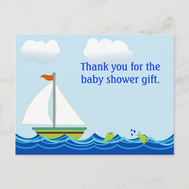 Sailboat Baby Shower Thank You Postcard (Front)