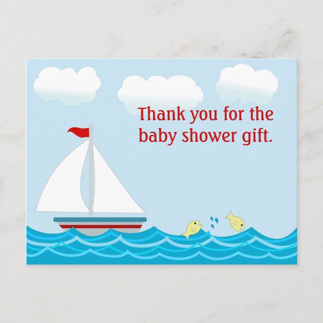 Sailboat Baby Shower Thank You Postcard (Front)