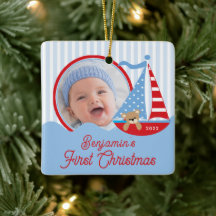 Sailboat Baby's First Christmas Photo Ornament 