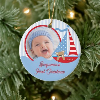Sailboat Baby's First Christmas Photo Ornament by celebrateitornaments at Zazzle