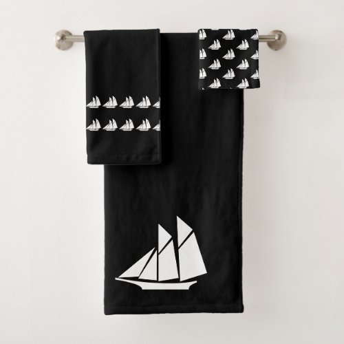 Sailboat Bathroom black white Towel Set