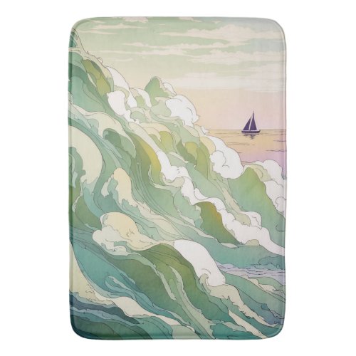Sailboat Beach Nautical Boat Ocean Waves Art Bath Mat