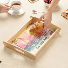 Sailboat Beach Sunset Monogram Serving Tray