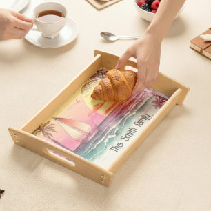 Sailboat Beach Sunset Monogram Serving Tray