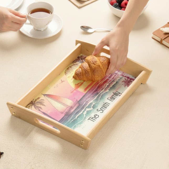 Sailboat Beach Sunset Monogram Serving Tray (Creator Uploaded)