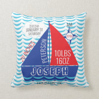 Sailboat Birth Announcement-Nautical Baby Stats Throw Pillow