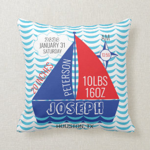 Sailboat Birth Announcement-Nautical Baby Stats Throw Pillow