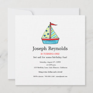 Sailboat Birthday Invitation, Square Invitation