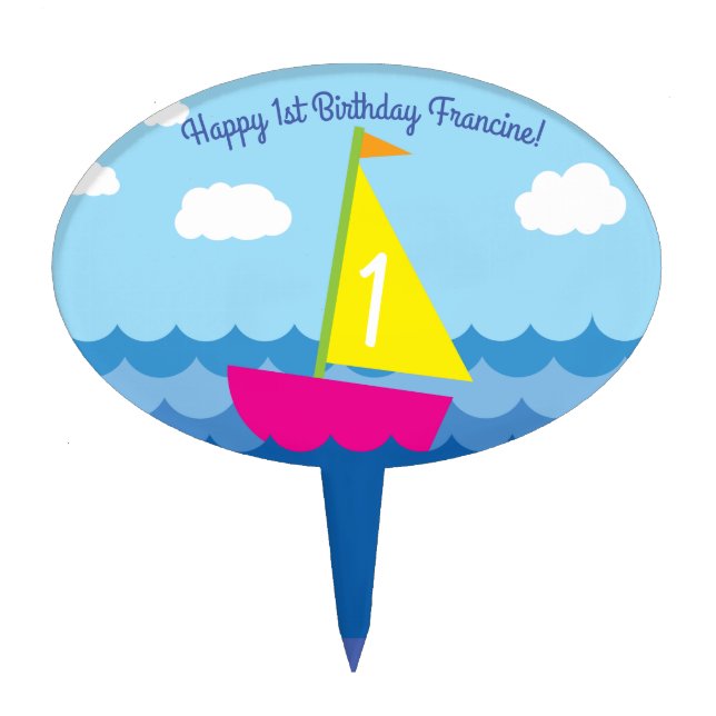 Sailboat Birthday Party Cake Topper (Front)