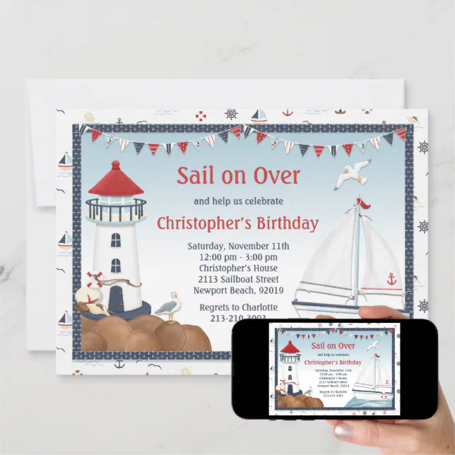 Sailboat Birthday Party Invitation Zazzle