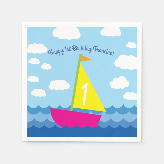 Sailboat Birthday Party Napkins (Front)