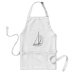 Sailboat Black White Drawing Adult Apron