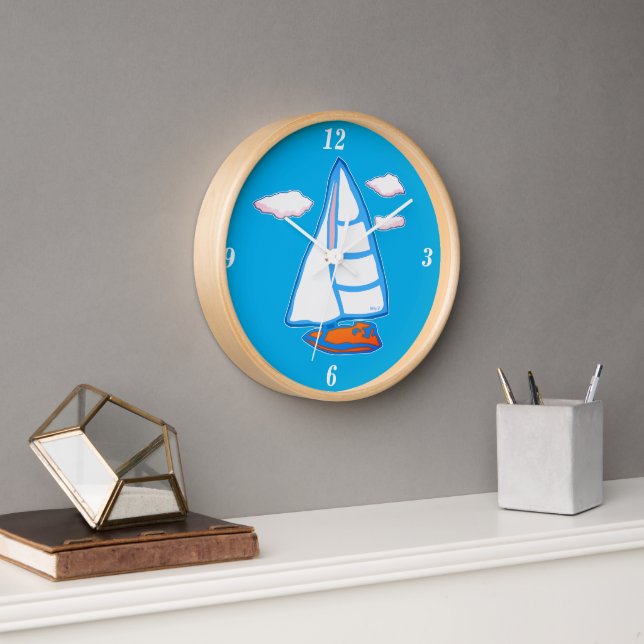Sailboat Blue and White Nautical Wall Clock (Office)