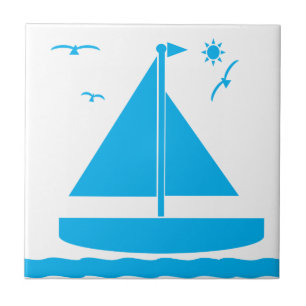 Sailboat Blue Ceramic Tile