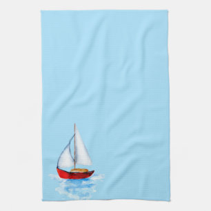 Sailboat blue coastal water kitchen towel
