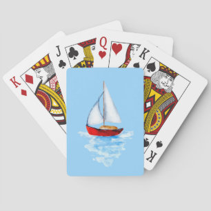 Sailboat blue coastal water summer poker cards