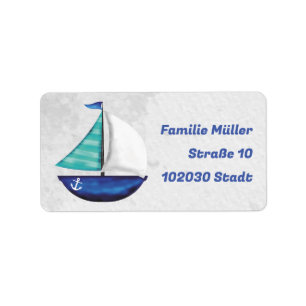 sailboat blue - hand painting maritime label