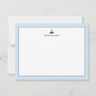 Sailboat Blue Stripes Personalized Stationery Note Card
