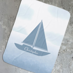 Sailboat Blue Watercolor Baby Blanket