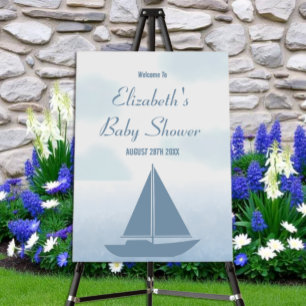Sailboat Blue Watercolor Boy Baby Shower Foam Board