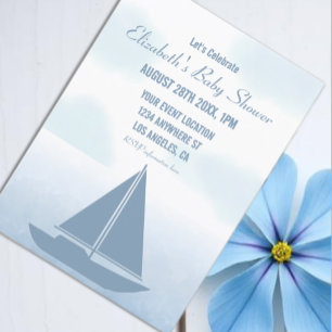 Sailboat Blue Watercolor Boy Baby Shower Invitation