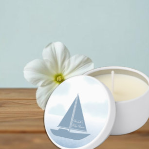 Sailboat Blue Watercolor Boy Baby Shower Mini Candle Favors