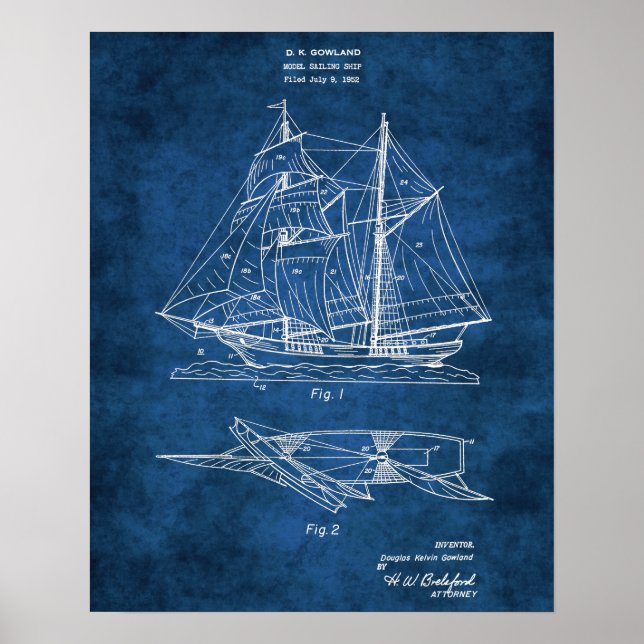 Sailboat Blueprint #2 Nautical Decor (Front)