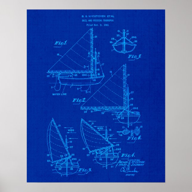 Sailboat Blueprint no. 4 Nautical Themed  Poster (Front)