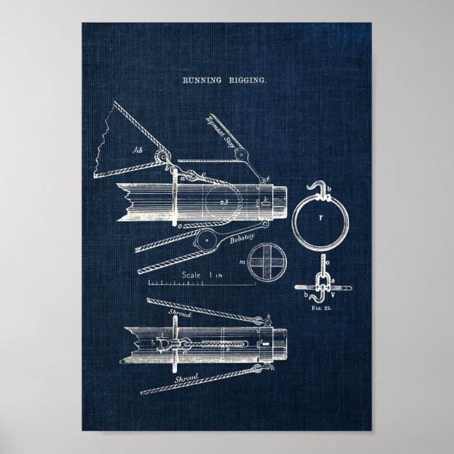 Sailboat blueprint no. 4 Nautical Wall Art (Front)