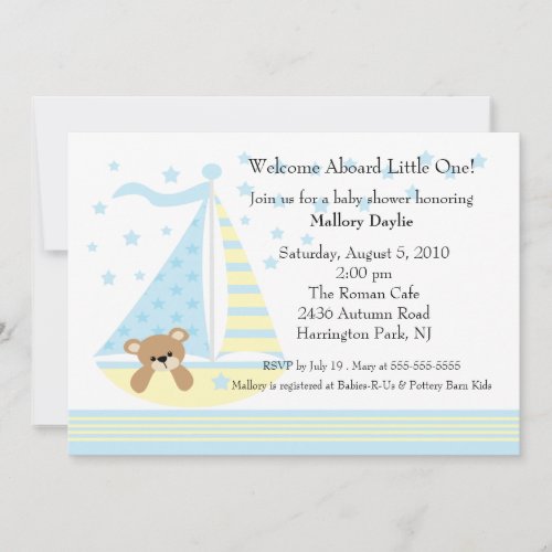 Sailboat Boy Baby Shower Invitation
