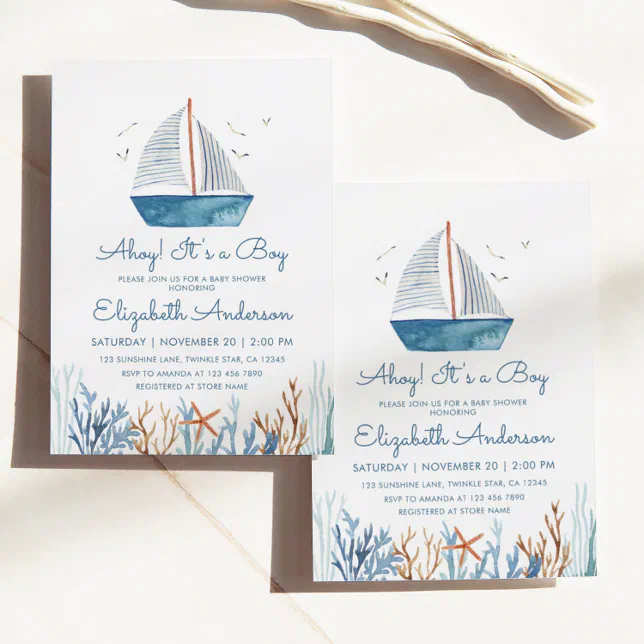 Sailboat Boy Baby Shower Invitation | Zazzle