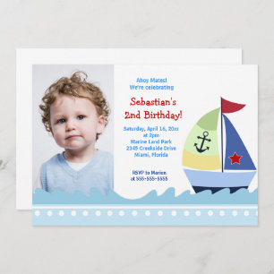 Sailboat Boys Photo Birthday Invitation Template